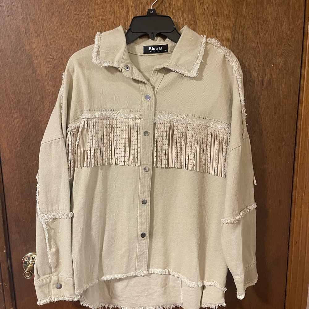NWOT Blue B Fringe Button-up Jacket